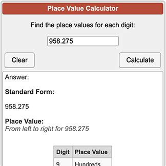 write down the value of the 7 in the number 8765|Place Value Calculator.